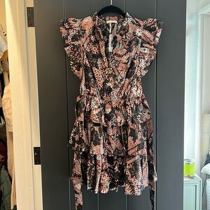 Adorable Ulla Johnson dress with tie at waist and tiered skirt, very versatile